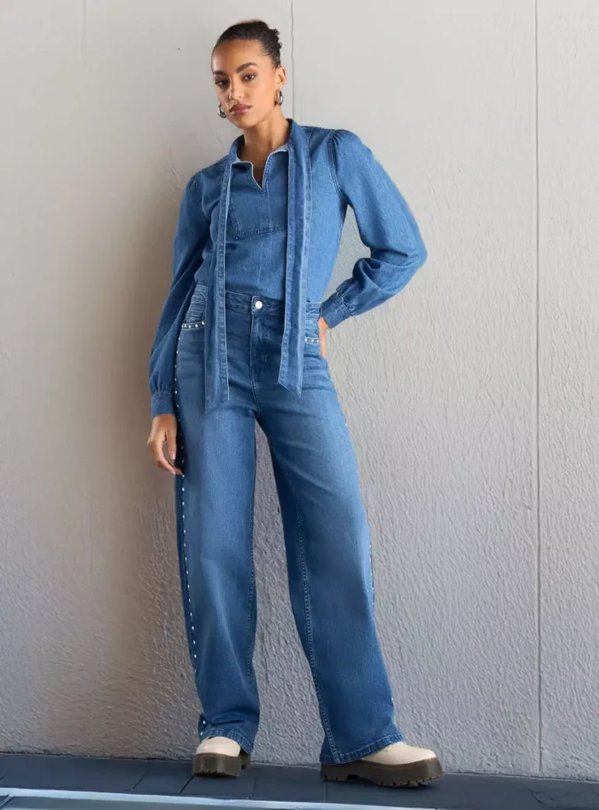 Studded Wide Leg Jeans-4