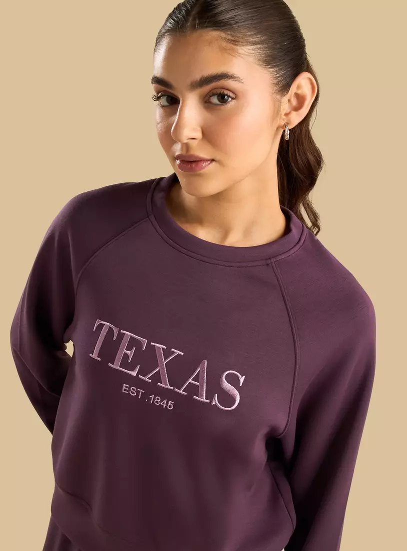 Texas Embroidered Raglan Sleeve Sweatshirt-3