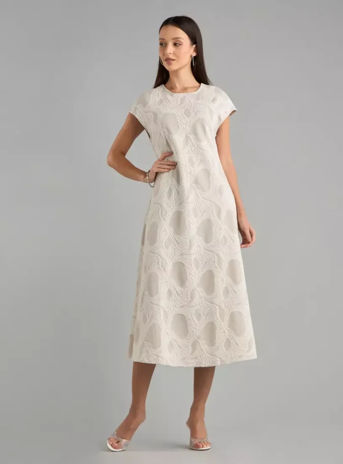 Textured A-line Midi Dress-1