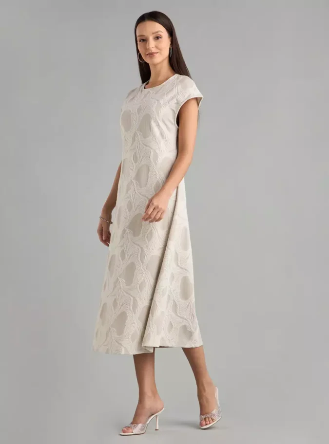 Textured A-line Midi Dress-4