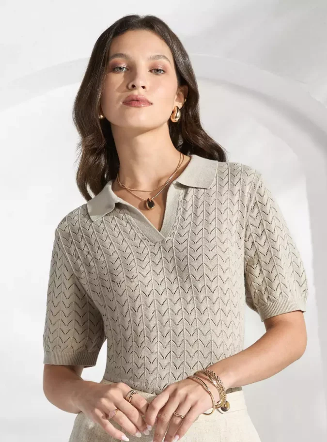 Textured Collared Polo Top-1