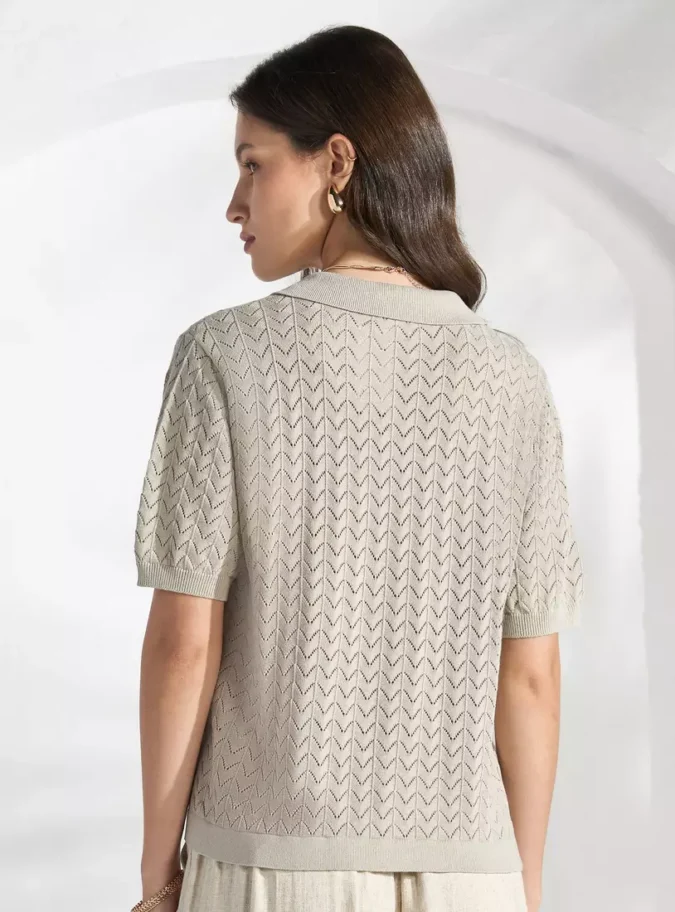 Textured Collared Polo Top-2