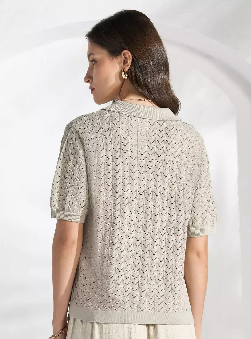 Textured Collared Polo Top-2