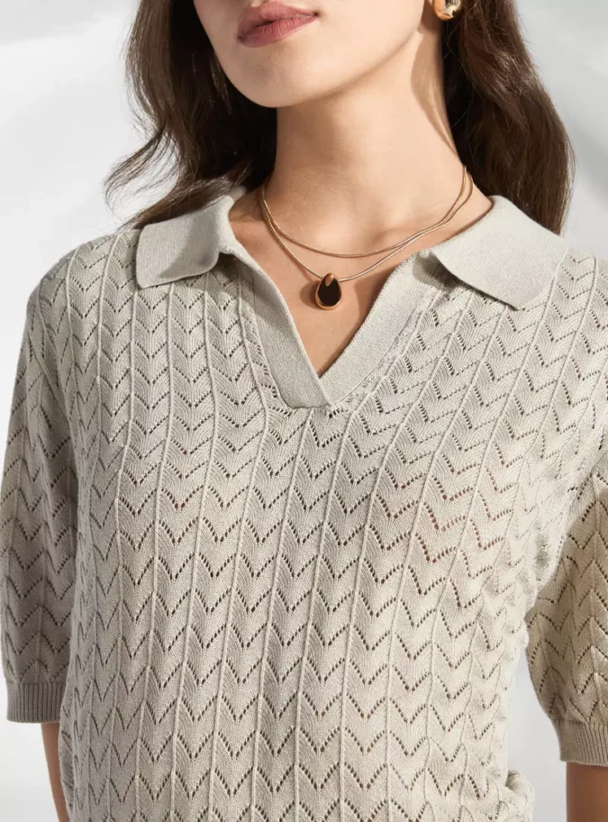 Textured Collared Polo Top-3