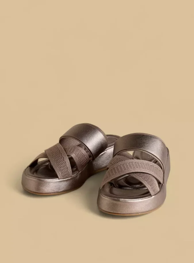 Textured Cross Strap Slip-On Sandals-1