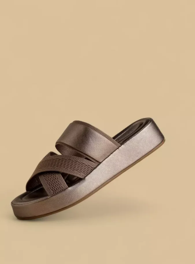 Textured Cross Strap Slip-On Sandals-3