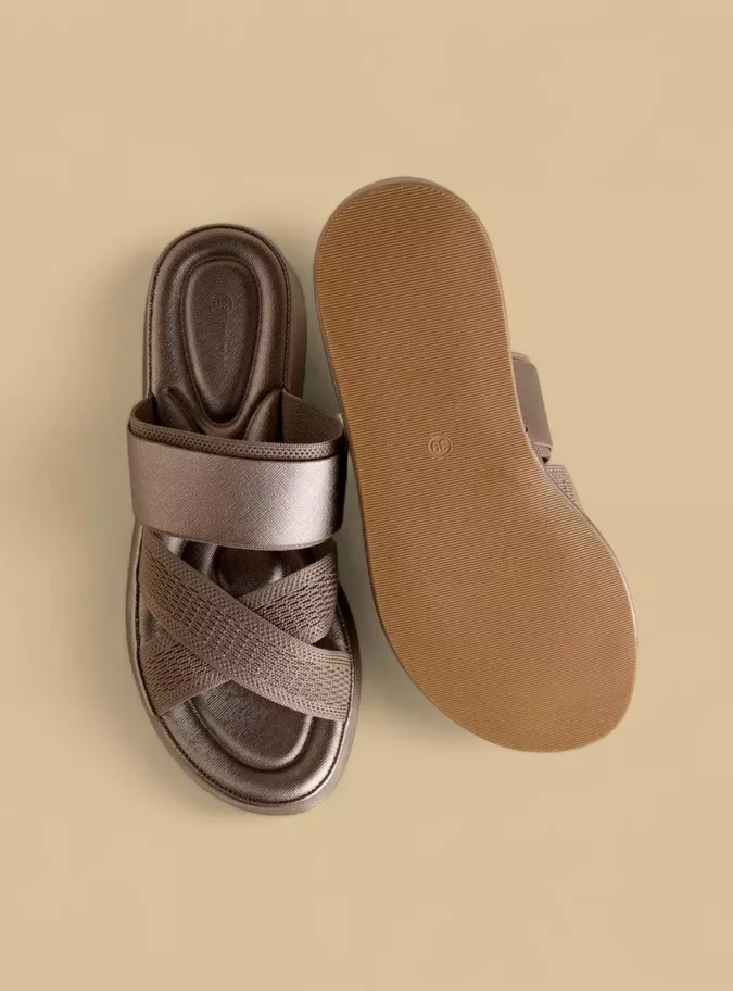 Textured Cross Strap Slip-On Sandals-4