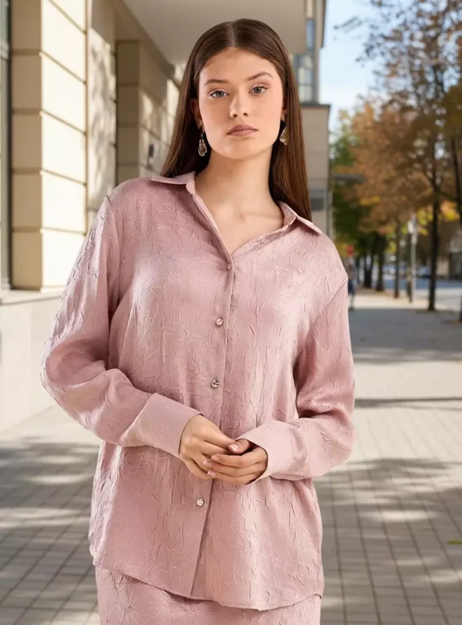 Textured Oversized Satin Shirt-1