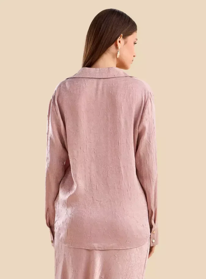 Textured Oversized Satin Shirt-2