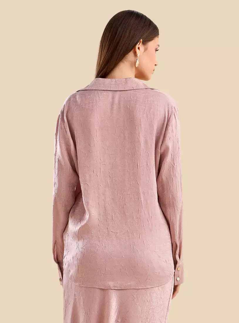 Textured Oversized Satin Shirt-2