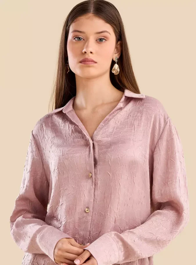Textured Oversized Satin Shirt-3