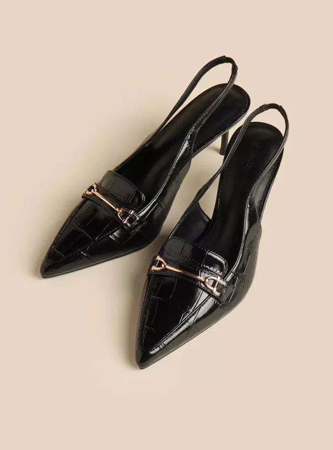 Textured Pointed Top Slingback Shoes with Stiletto Heel-1