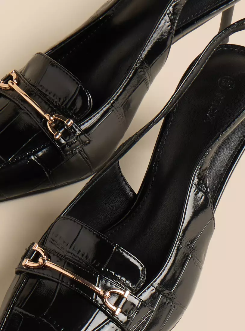 Textured Pointed Top Slingback Shoes with Stiletto Heel-3