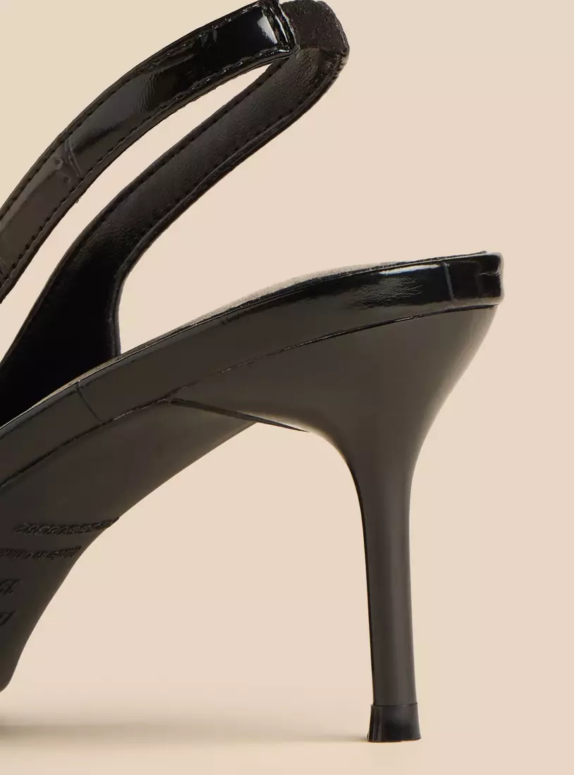 Textured Pointed Top Slingback Shoes with Stiletto Heel-4