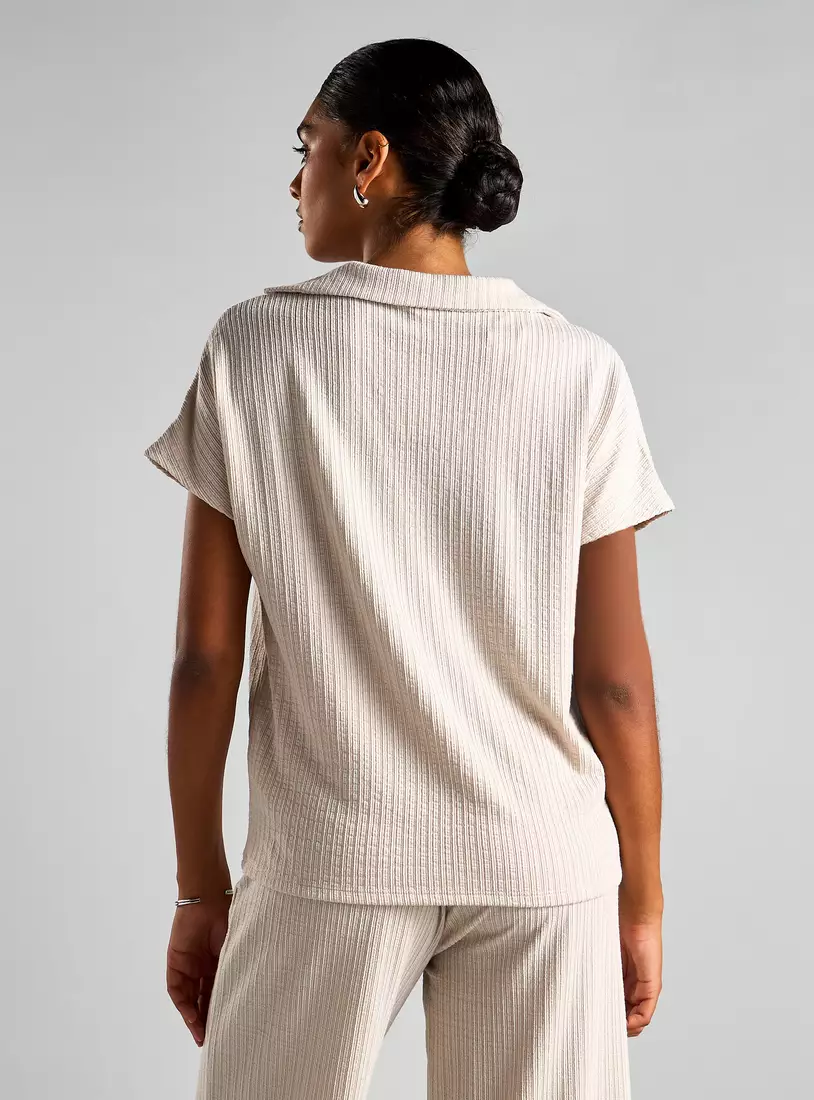 Textured Polo Drail Top-2