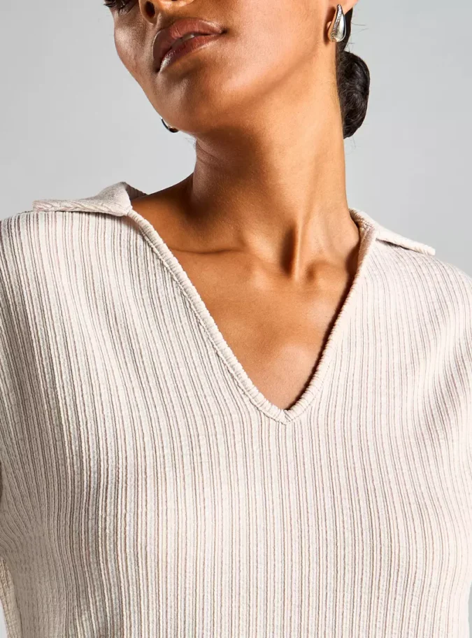 Textured Polo Drail Top-3