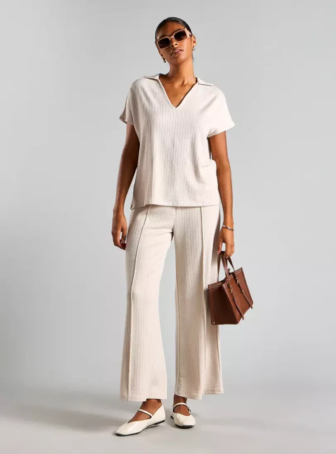 Textured Polo Drail Top-4