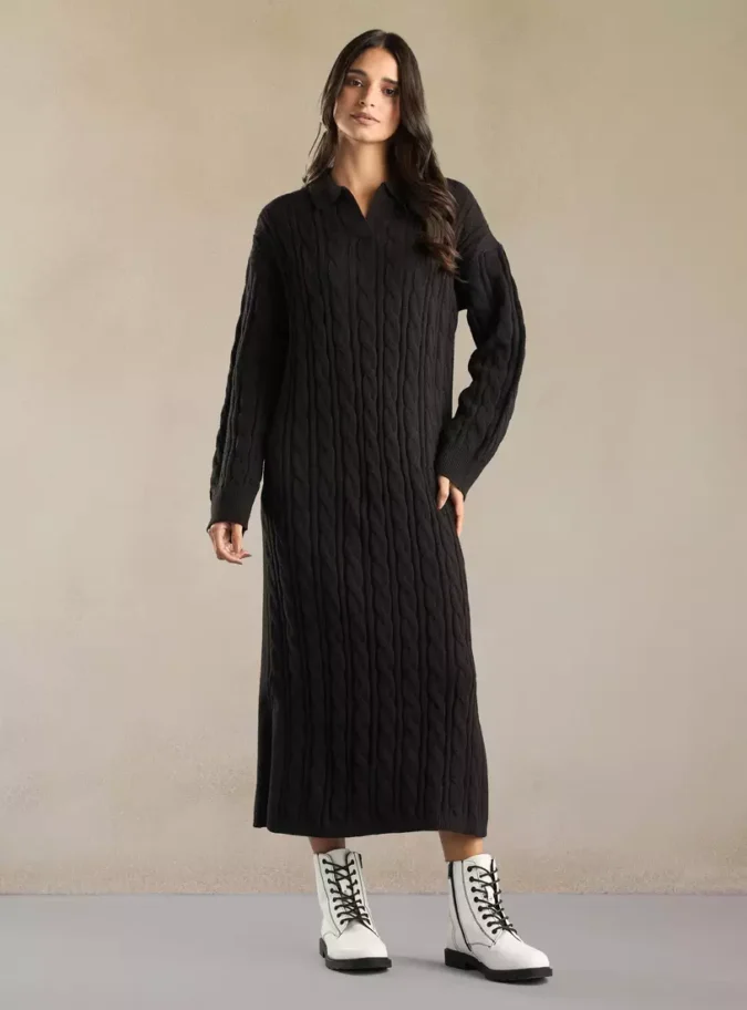 Textured Polo Sweater Dress-1