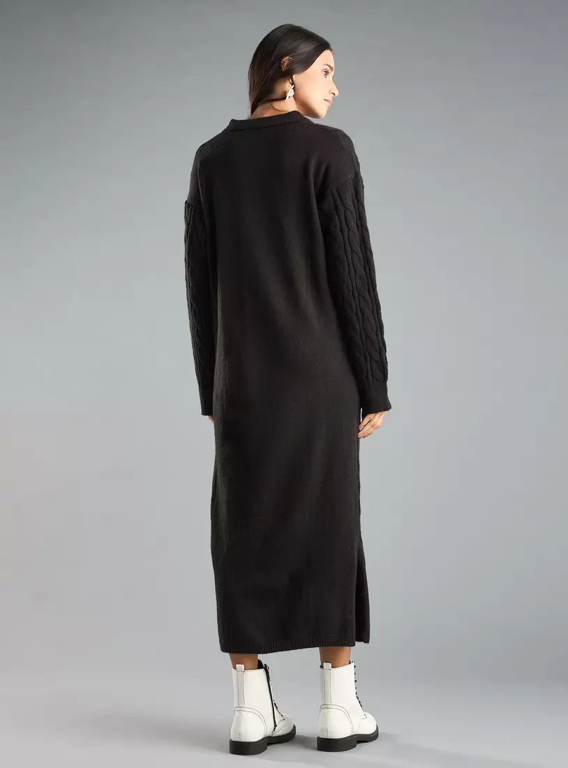 Textured Polo Sweater Dress-3