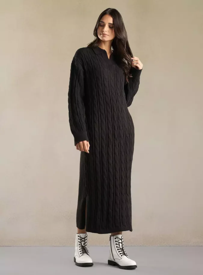 Textured Polo Sweater Dress-4