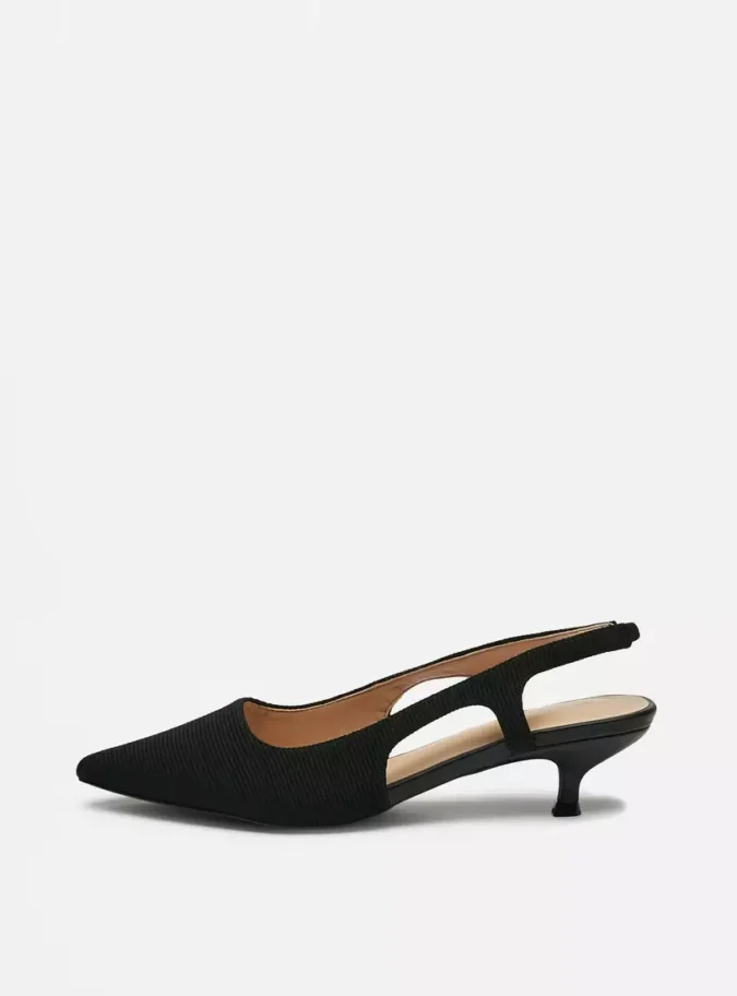 Textured Slingback Shoes with Kitten Heels-1