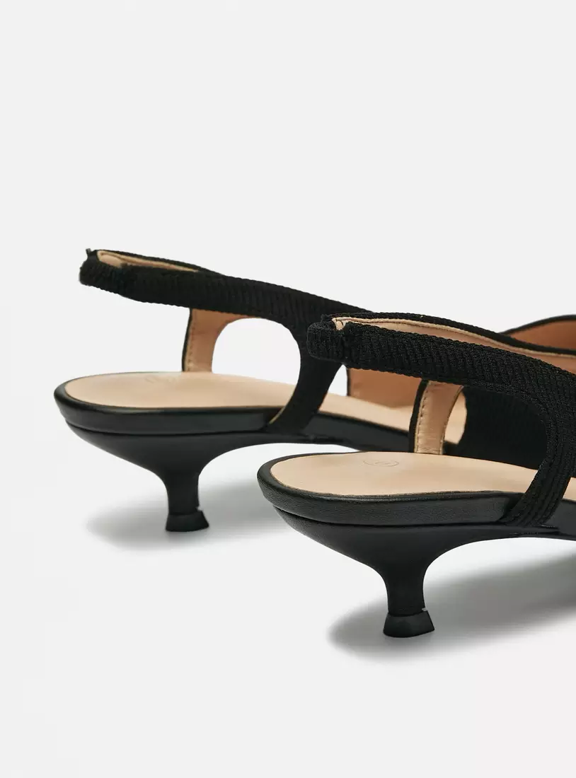 Textured Slingback Shoes with Kitten Heels-3