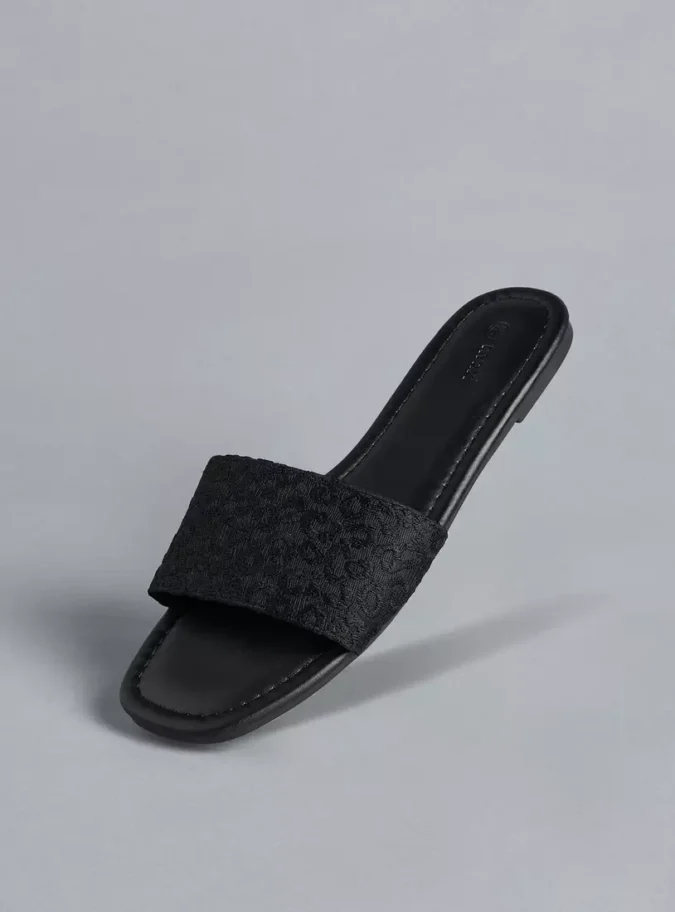 Textured Slip-On Flat Sandals-1