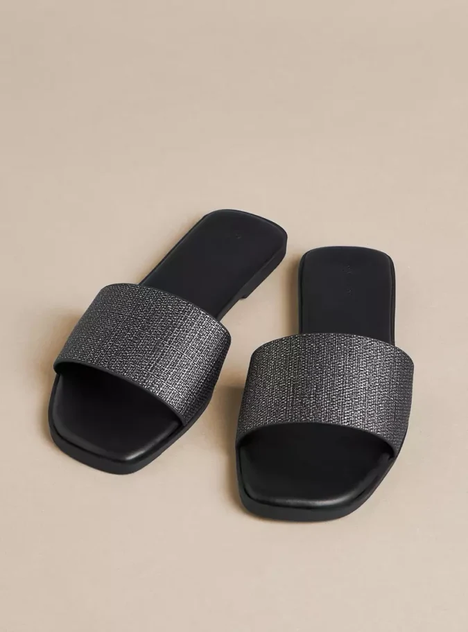 Textured Slip-On Flat Sandals-1