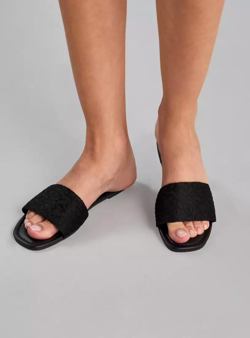 Textured Slip-On Flat Sandals-2