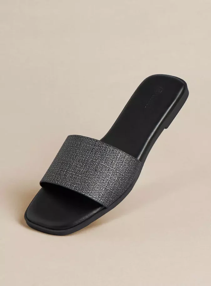 Textured Slip-On Flat Sandals-2