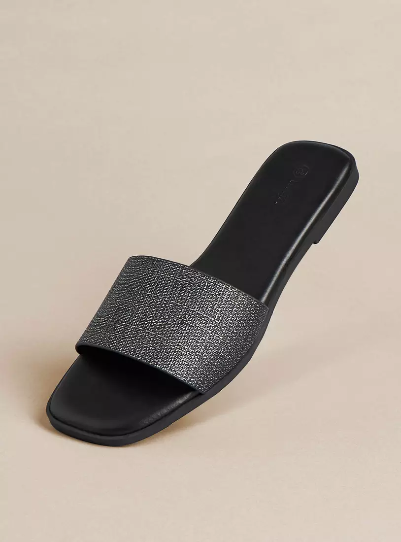 Textured Slip-On Flat Sandals-2