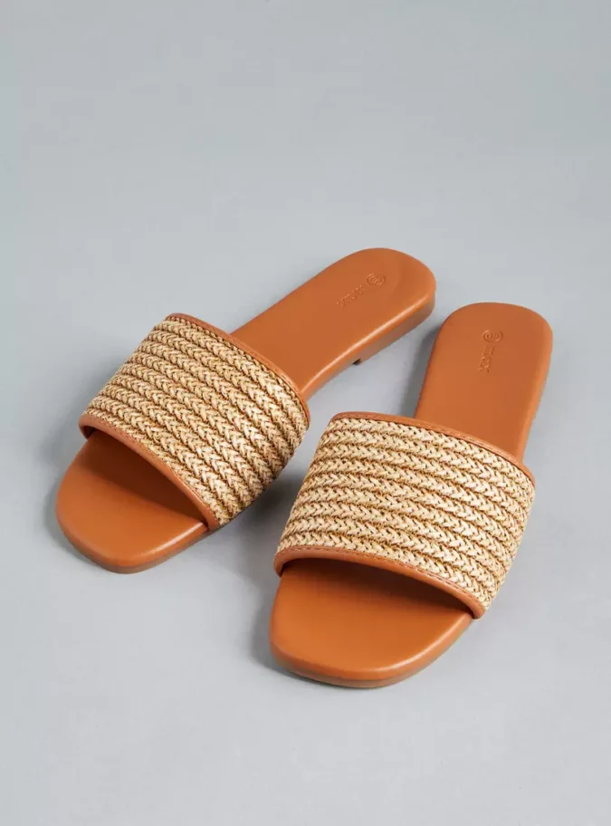 Textured Slip-On Flat Sandals-2