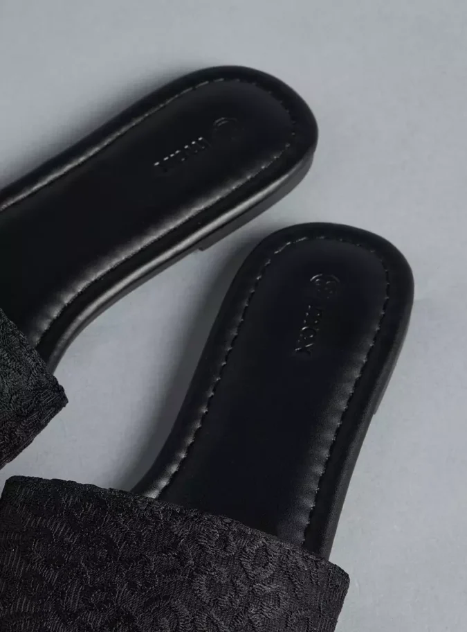 Textured Slip-On Flat Sandals-3