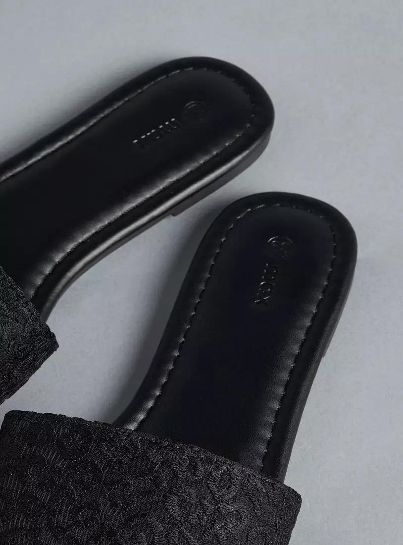 Textured Slip-On Flat Sandals-3