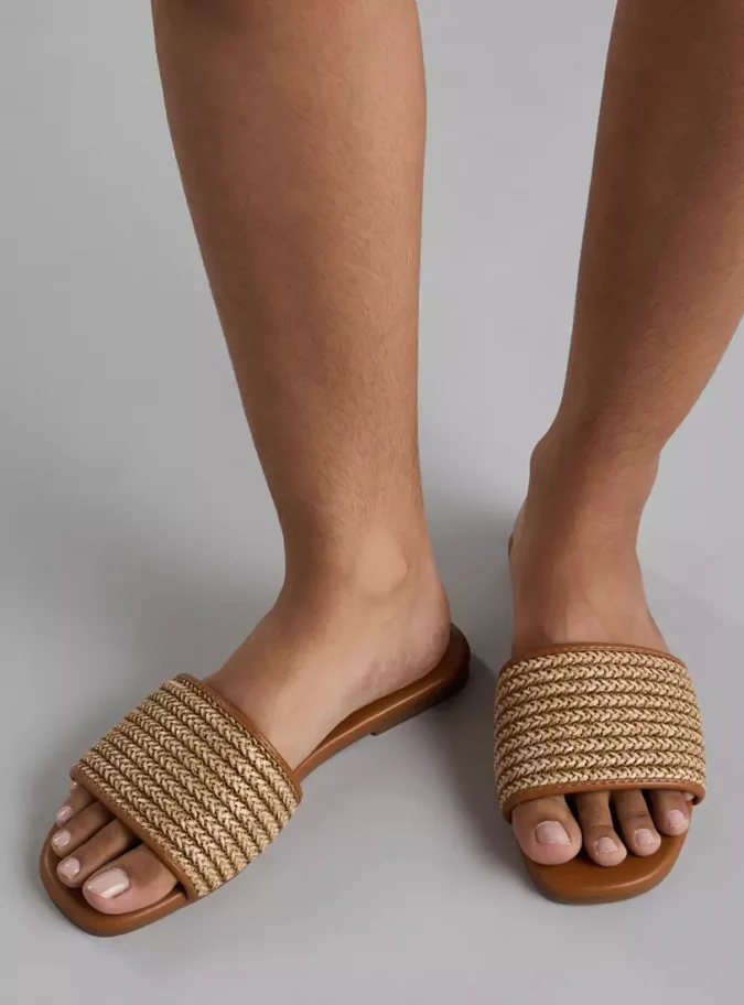 Textured Slip-On Flat Sandals-3