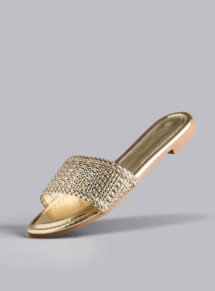 Textured Slip-On Flat Sandals-3