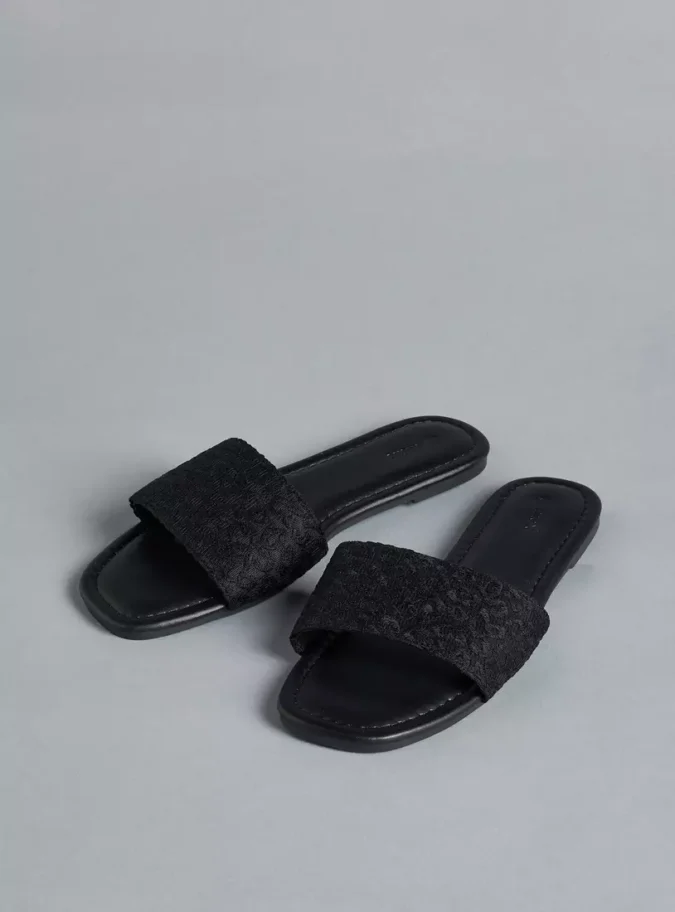 Textured Slip-On Flat Sandals-4