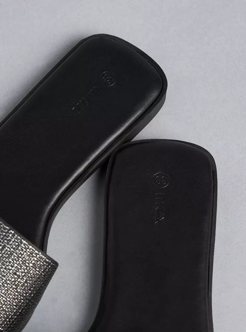 Textured Slip-On Flat Sandals-4