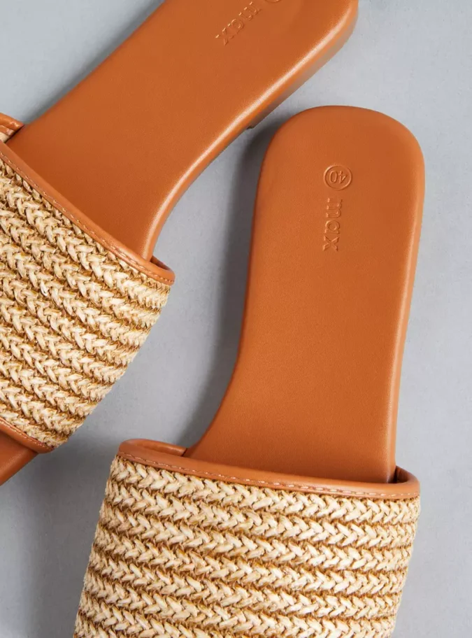 Textured Slip-On Flat Sandals-4