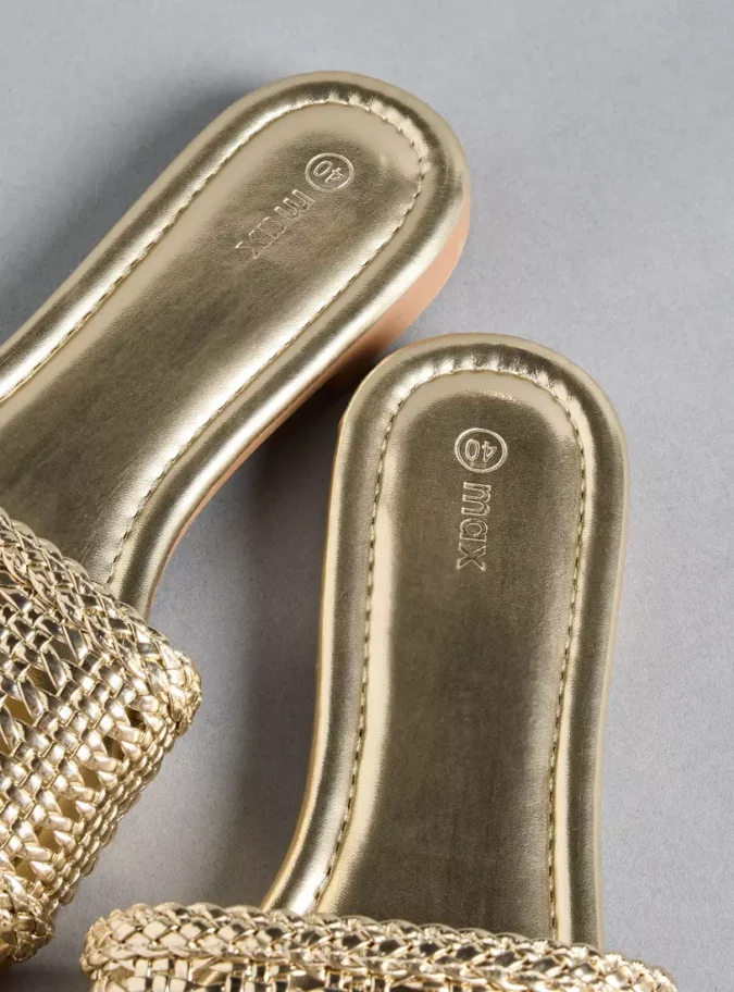 Textured Slip-On Flat Sandals-4