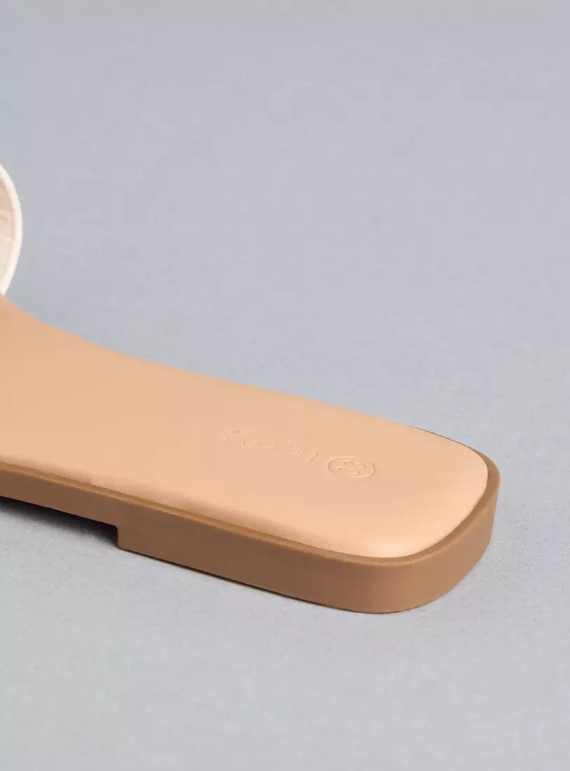 Textured Slip-On Flat Sandals-4