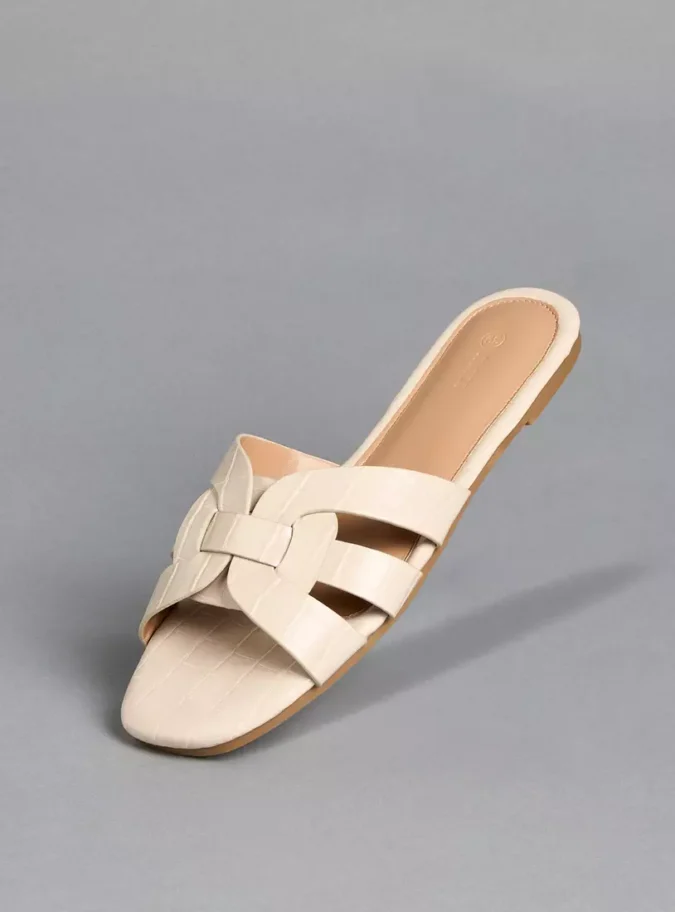 Textured Slip-On Flat Sandals-5