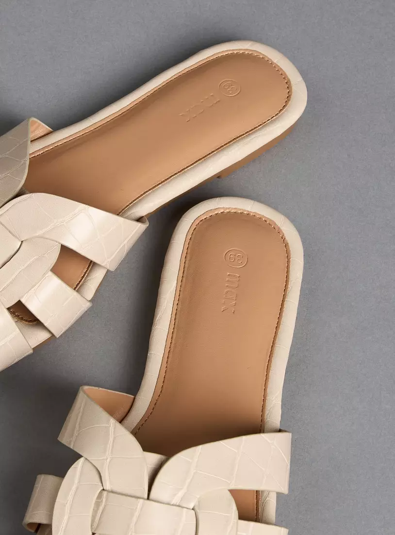 Textured Slip-On Flat Sandals-7