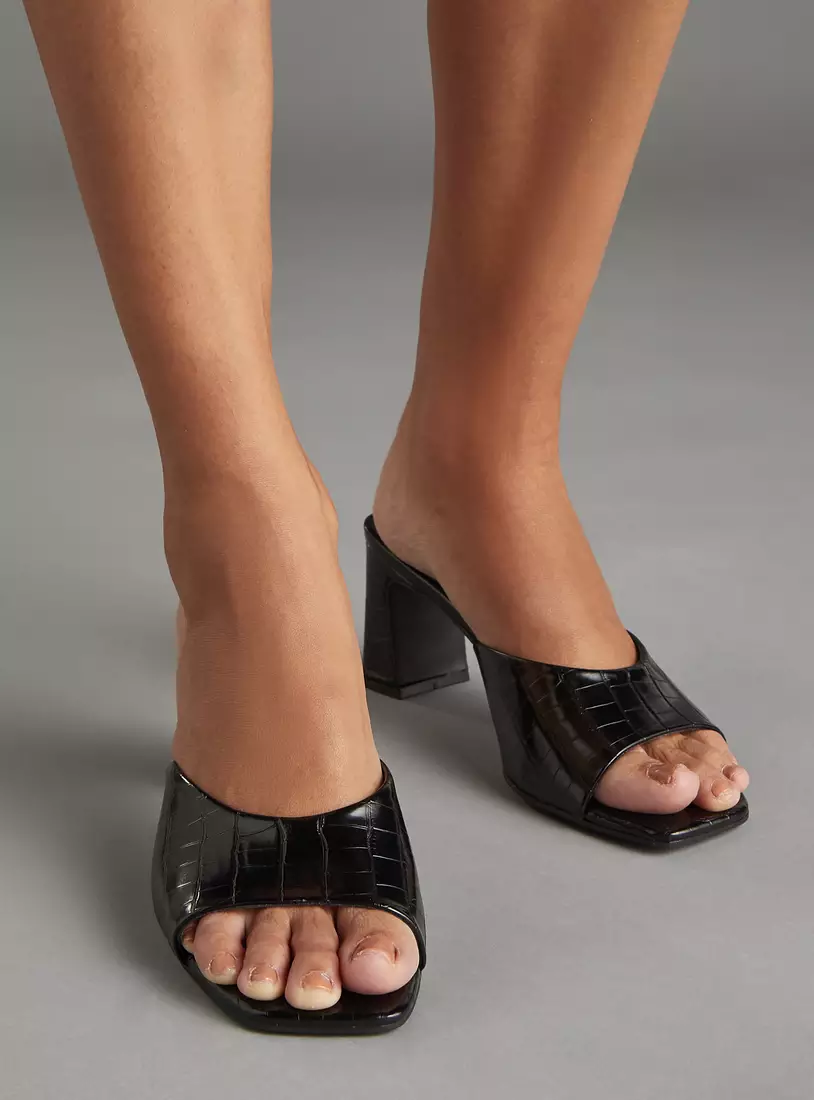 Textured Slip-On Sandals with Block Heels-2