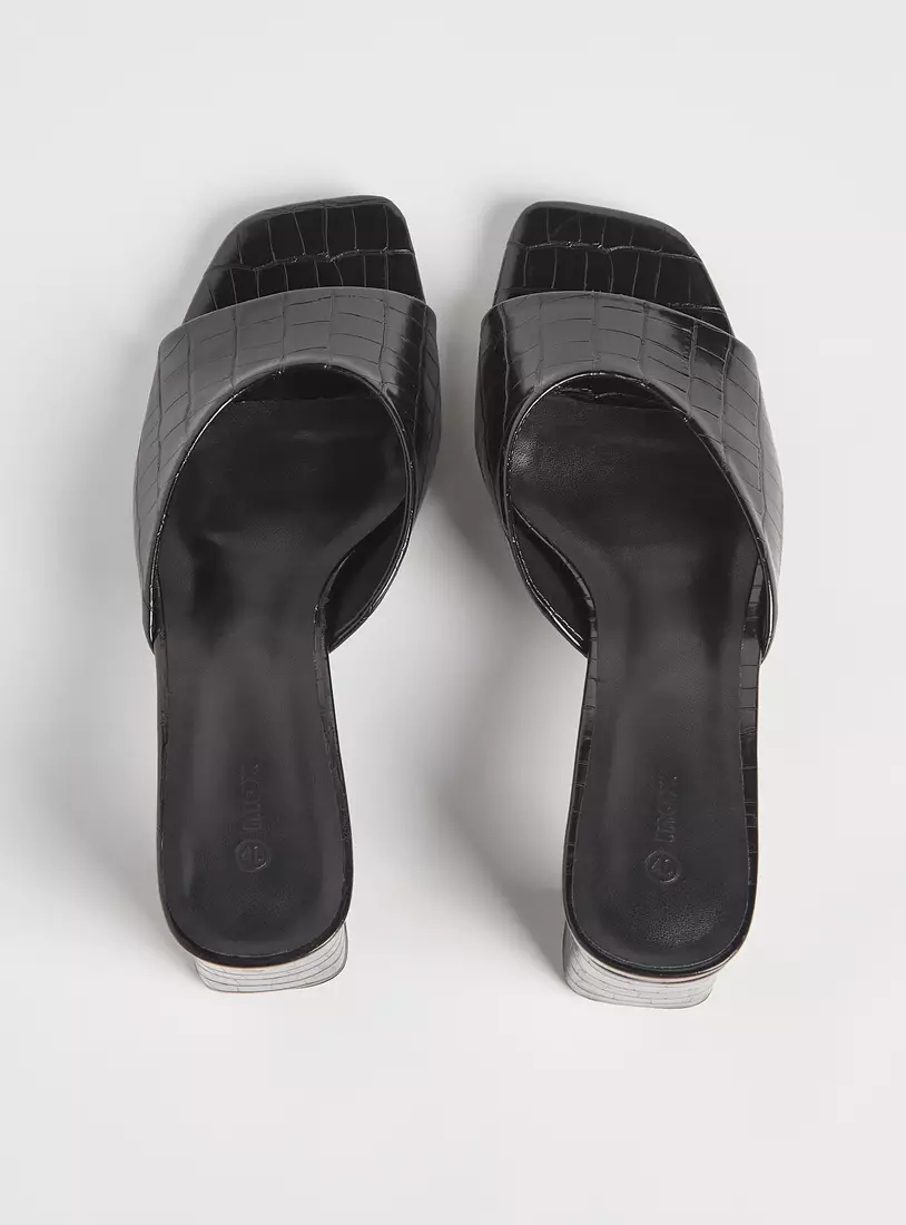 Textured Slip-On Sandals with Block Heels-3