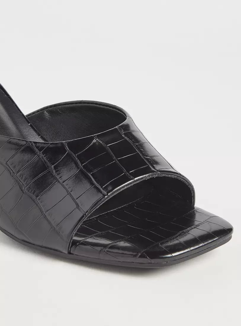 Textured Slip-On Sandals with Block Heels-4