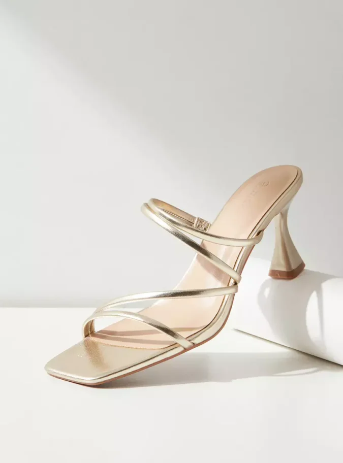 Textured Slip-On Sandals with Flared Heels-1