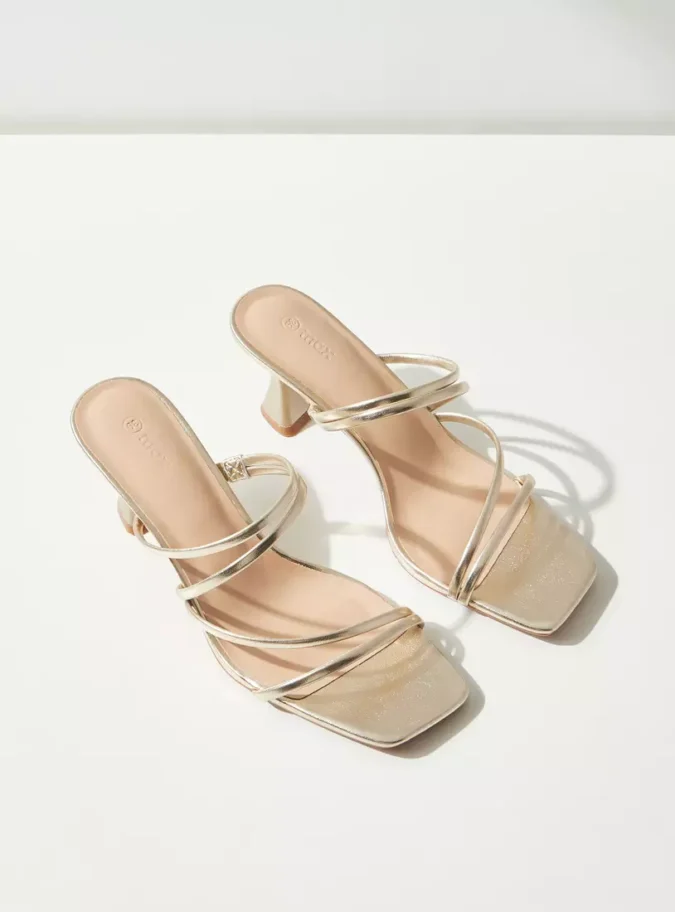 Textured Slip-On Sandals with Flared Heels-3