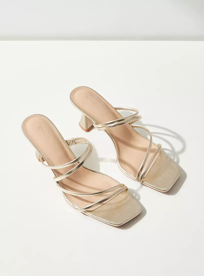 Textured Slip-On Sandals with Flared Heels-3