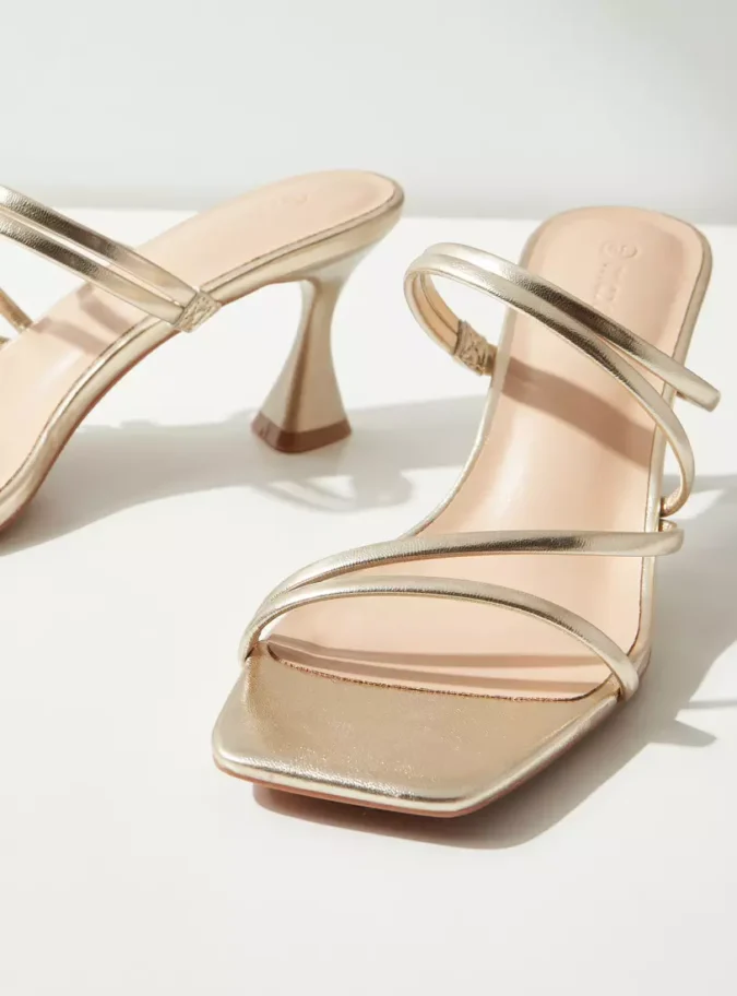 Textured Slip-On Sandals with Flared Heels-4